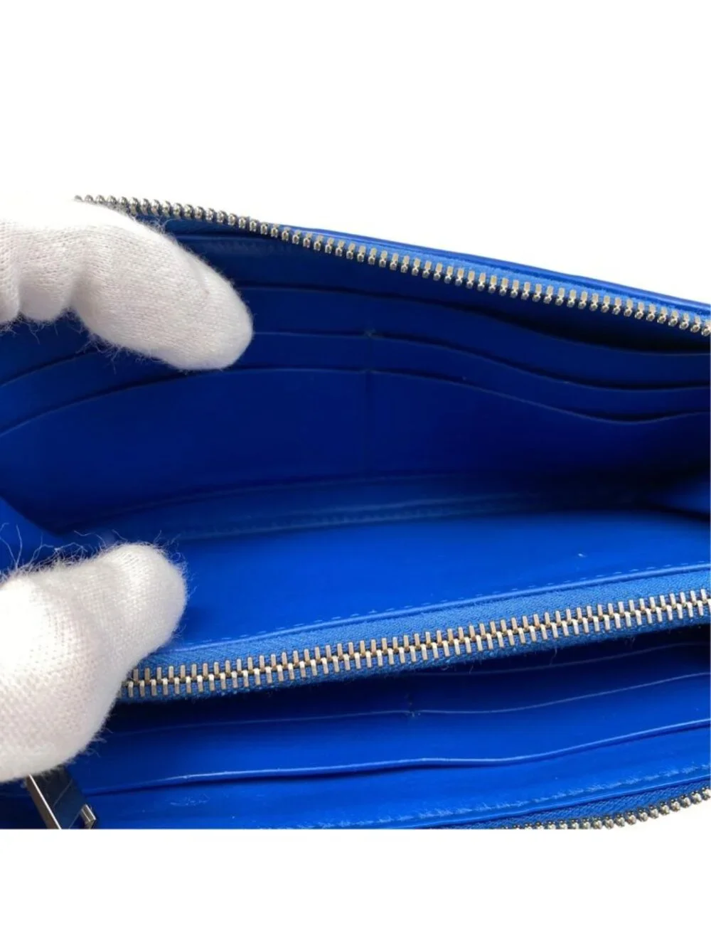 Bottega Veneta Wallet Maxi Intrecciato Cassette Zip Around Leather Blue